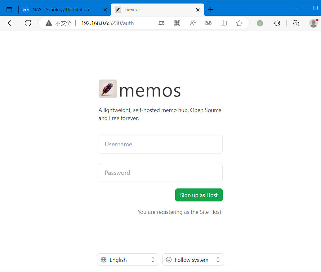  Login interface of Memos